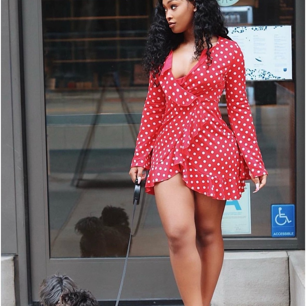 PrettyLittleThing Red Polka Dot Dress Size 6